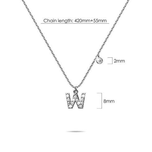 Solid 925 Sterling Silver Initial Crystal Personalised Alphabet Letter Necklace Silver